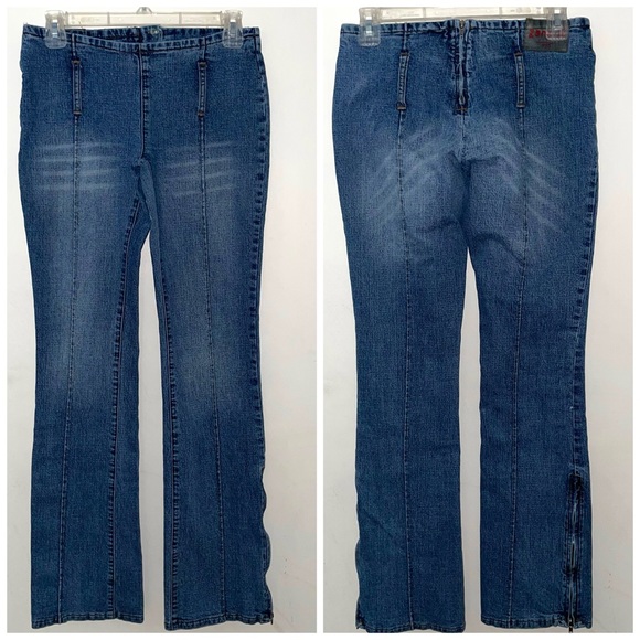 Zana Di low rise Y2K jeans denim back zipper belt loops flares with zippers sz 3 - Picture 4 of 10